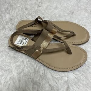 Diba True Simon Says Sling Back Thong Sandals Size 10M Genuine Leather, Gold/Tan